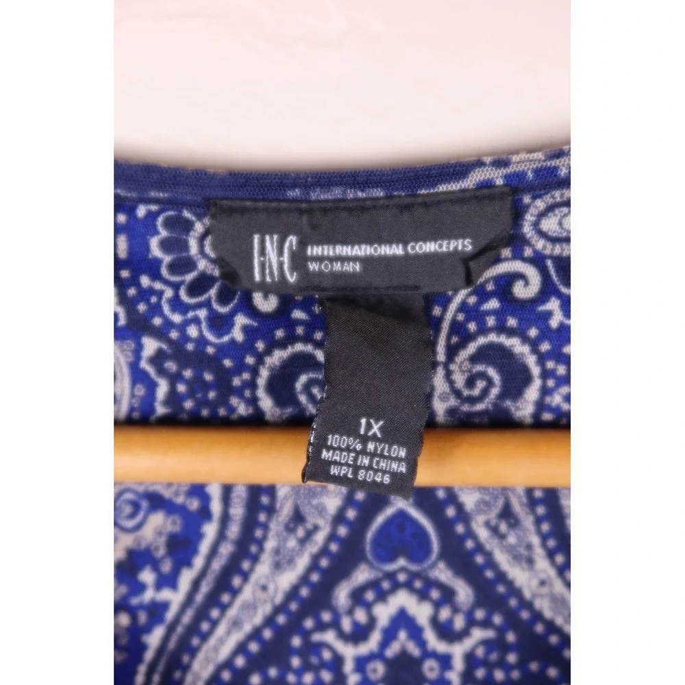 INC International Concepts Blue Paisley Rhinestone Sleeveless Top Blouse